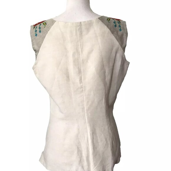 Esencia Maya Ivory Linen Blouse Top with Embroidered Shoulders Mexican - Picture 3 of 5